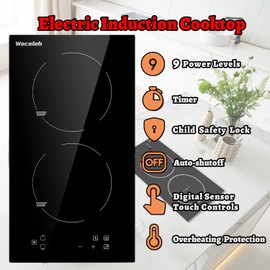 Induction Cooktop 2 Burner, Weceleh 12 Inch Electric Induction Cooktop 220V-240V, 3500W, Built-in Induction Stovetop Hob Burner (NO PLUG), 9 Power Levels, Child Lock, Timer, Power Boost, Black