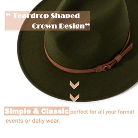 Lisianthus Men & Women Vintage Wide Brim Fedora Hat with Belt Buckle A-Olive 56-58cm