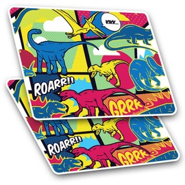 Rectangle Stickers (Set of 2) 10cm - Dinosaur Comic Book Dino T-Rex Fun Decals for Laptops,Tablets,Luggage,Scrap Booking,Fridges, 14679