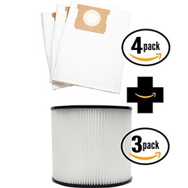 12 Replacement 90661 Vacuum Bags & 3 90304 Filter for Shop-Vac - Compatible with Shop-Vac CH87-650C, Shop-Vac 587-34-00, Shop-Vac 596-07-00, Shop-Vac Heavy Duty Portable CH87-650C
