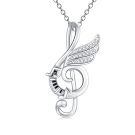 925 Sterling Silver Music Note Pendant Chain for Women Girls Music Necklace with Dream Wings and Piano Treble Clef Music Jewellery Gifts for Music Lovers Musicians Pianist Violinist, Sterling Silver,
