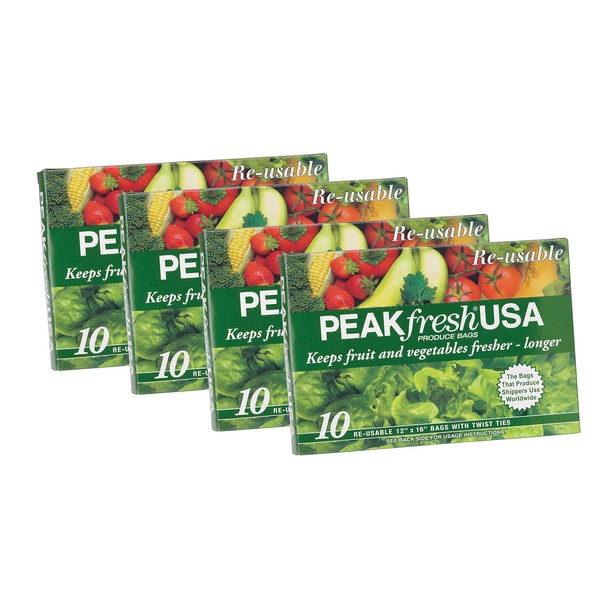 Peak Fresh Reusable Produce Bags, Set of 4, 40 Bags Total