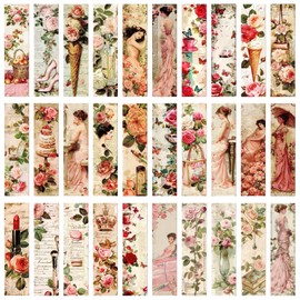 Vintage Natural Style Bookmark Colorful Flower Plant Bookmarks, 30PCS (Pink)