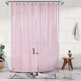 Barossa Design Extra Long Shower Curtain with 3 Magnets 72 x 84 Inch XL Waterproof PEVA Lightweight Shower Liner for Bathroom PVC Free Metal Grommets Clear Pink 72 x 84 Inch