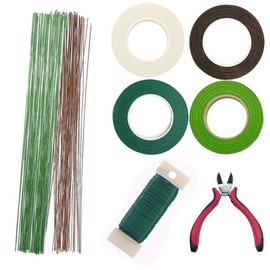 Woohome Floral Stem Arrangement Tools Kit with Wire Cutter Green Floral Tapes 26 Gauge Green and Dark Brown and White Floral Stem Wire and 22 Gauge Paddle Wire for Bouquet Stem Wrap Florist