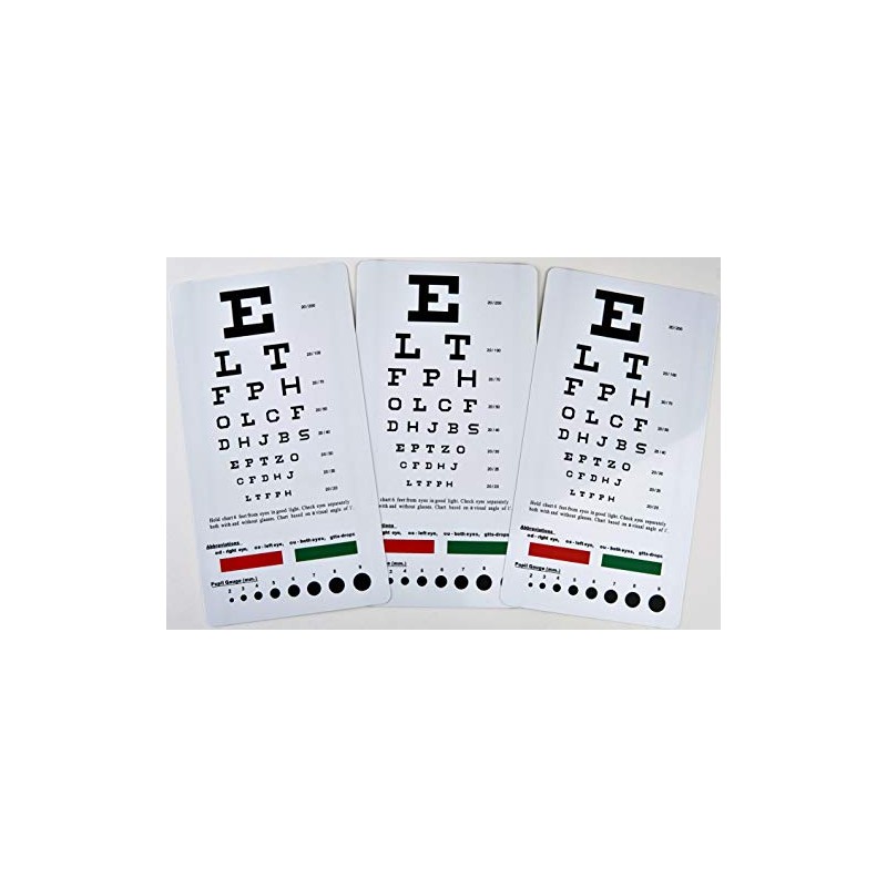 TAXXAN (3) Snellen Pocket Eye Chart in one Pack