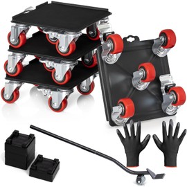 AIDCARRY Heavy Furniture Movers with Wheels,Heavy Duty Furniture Dolly for Piano Pool Table Safe Moving Equipment Double Bearings and Locks 360° Rotation Casters Load 2000 Lbs,(6.9x6.3 Black-Red)