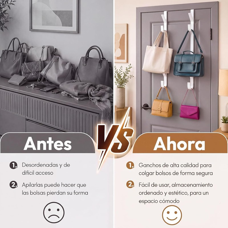 2PCS Perchero para Puerta, Gancho para Puerta, Con 5 Gancho,