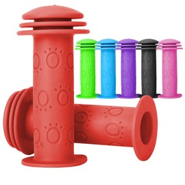 Kutrick Kids Bike Grips - 105mm Soft Toddler Handlebar Grips with Mushroom End Plug for 12” to 16” Bikes, Scooters, Tricycles & Mini Kick Scooters (Red, 2 Pack)
