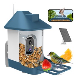 Bird Feeder with Camera,AI Identify Birds Species,Smart Birds Camera with Solar Powered,Instant Notifications，Auto Record 1080P Birds Video in Backyard,Ideal Gifts for Family and Bird Lovers，Navy Blue