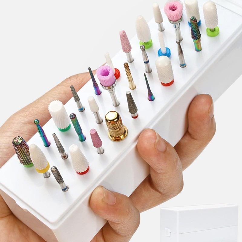 30 Hole Nail Drill Bits Holder,Nail Drill Bits Cleaning Brush