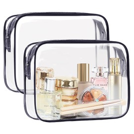 COSHAYSOO 2Pcs Clear Tsa Approved Toiletry Bag Quart Size for Women Teen Girls Set of 2 Carry on Waterproof Air Travel Airport Airline Traveling Essentials Transparent Cosmetic Pouch, 2 Packs Black