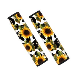 Biyejit Sunflowers Cow Print Seat Belt Cover 2 Packs for Women Soft Car Seat Belt Pad Cushion Shoulder Pads for Adults Kids