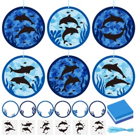 Motipuns 24 Sets Summer Dolphin Crafts Dolphin Tissue Paper Beach Craft Kits DIY Ocean Sea Theme Party Decoration Make Your Own Sea Animals Hanging Ornaments for Summer Camping Party Decoration
