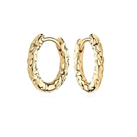 MYEARS Women Basic Earrings Gold Huggie Foil Textured Hoop 14K Gold Plated Small Simple Hypoallergenic Everyday Jewelry