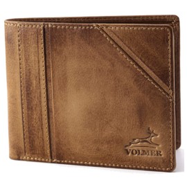 Fa.Volmer® #VO19 Men's Leather Wallet in Landscape Format Brown / Black with RFID Protection Genuine Leather Wallet, Design A Brown, trifold