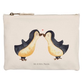 Mr. & Mrs. Panda Penguin Love Makeup Bag, White, Hand drawn