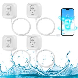 Water Detector, Water Detector WLAN 100 dB Loud Water Sensor, Water Detector with Smart Life App Remote Control, Water Alarm for Kitchen, Cellar and Bathroom, Pack of 4