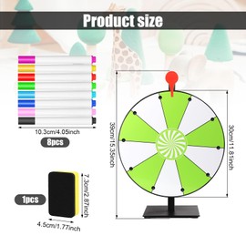 NQEUEPN 12in Spinning Prize Wheel, 10 Slots Tabletop Prize Wheel Spinner of Fortune Game with Stand Dry Erase & Markers for Carnivals Trade Shows Holiday Activities Game (Green)