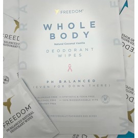 Freedom Whole Body Deodorant Wipes for Women with 24-Hour Odor Protection - Aluminum Free Coconut Vanilla Deodorant Wipes Individually Wrapped (3 Pack (45 Count))