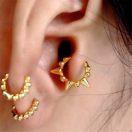 Punk Ball Bead Spikes Stud Small Hoop Earrings for Women 925 Sterling Silver Mini Dot Charms Huggie Hoops Cuff Cartilage Stud Tragus Helix Wrap Earrings Rock Fashion Jewelry (Gold Plated)
