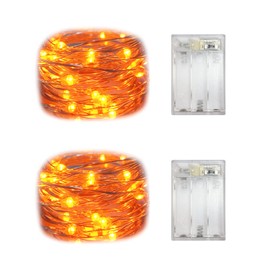 yongzhenlite Set of 2 Battery Operated Mini Led Fairy Light Indoor String Light with Timer 6 Hours on/18 Hours Off for Christmas Party Decoration,30 LED,10 Feet Silver Wire (Orange Color)