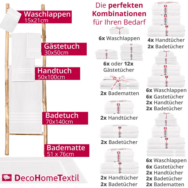 DecoHomeTextil Hand Towel Set of 6 Guest Towels in White,