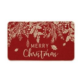 Artoid Mode Red Holly Mistletoe Merry Christmas Doormat, Xmas Winter Home Decor Low-Profile Switch Rug Door Mat Floor Mat for Indoor Outdoor 17x29 Inch