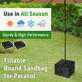 Japard Umbrella Base Weight Sand Bag Fillable 180 lbs Set of 2, Soft Standard Sandbag for Outdoor Patio Parasol Stand Easy Set Up, Removable Black Square