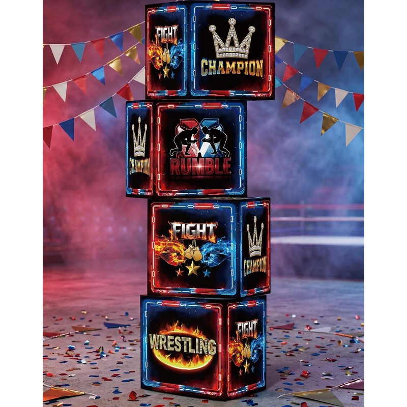 HAPPARTY Wrestling Theme Block Boxes 30x30CM Centerpieces 4PCS for Birthday