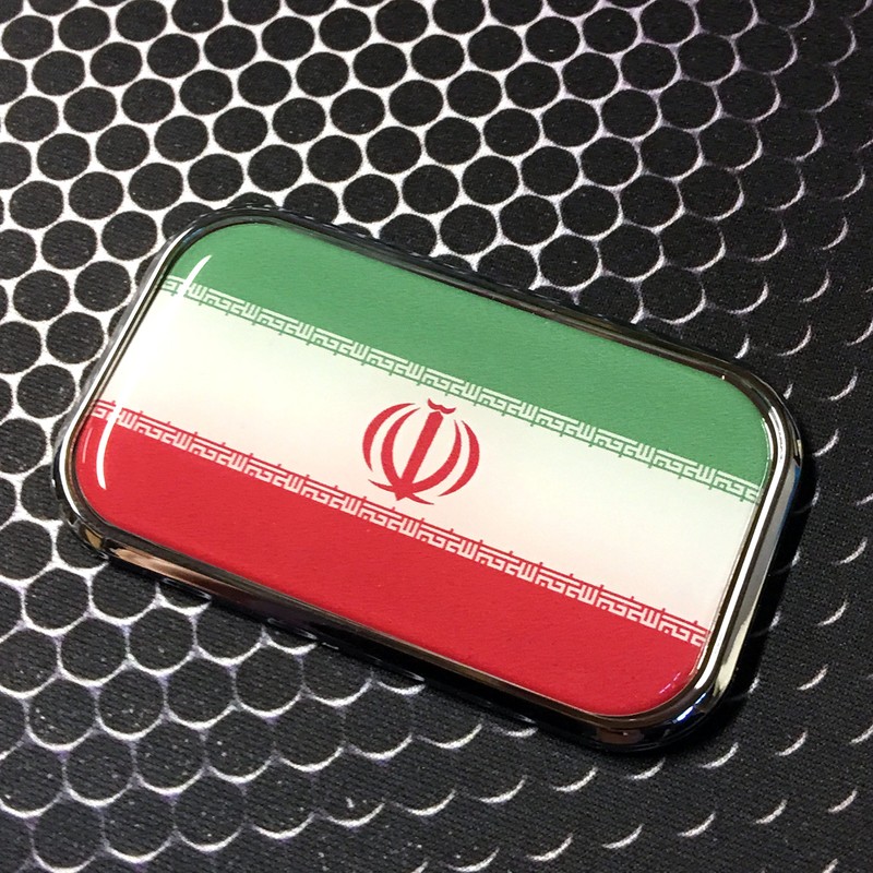 Iran Flag CHROME Emblem Proud Car rectangular Domed sticker 3D