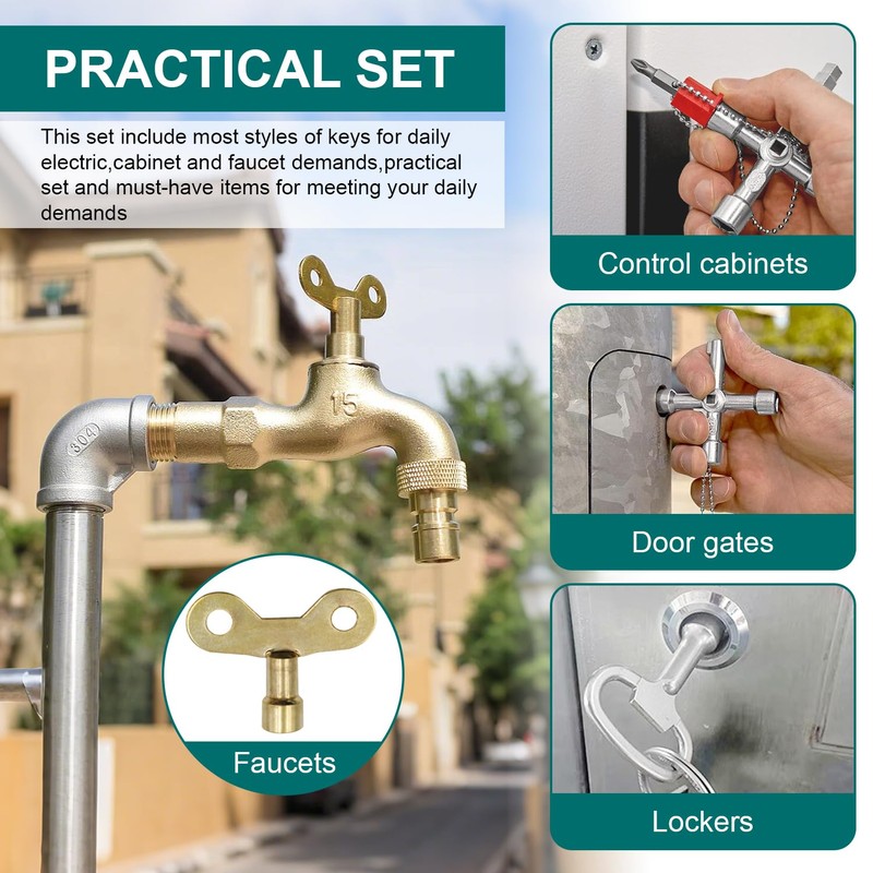 10-Piece Control Cabinet Key Set 4-in-1 Multifunctional Square Key Heating
