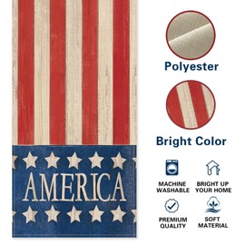 Croar 4th of July Dining Table Runner, Patriotic America Stars Stripes Burlap Kitchen Decoration, American USA Indoor Outdoor Home Decor Party Supply 13 x 72 Inches