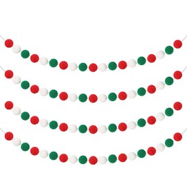 Christmas Pompom Garland,4 Pack Red Green White Xmas Felt Ball Garland for Home Decor,2m DIY Felt Wool Balls for Xmas Tree Wall Party Photo Prop Decor