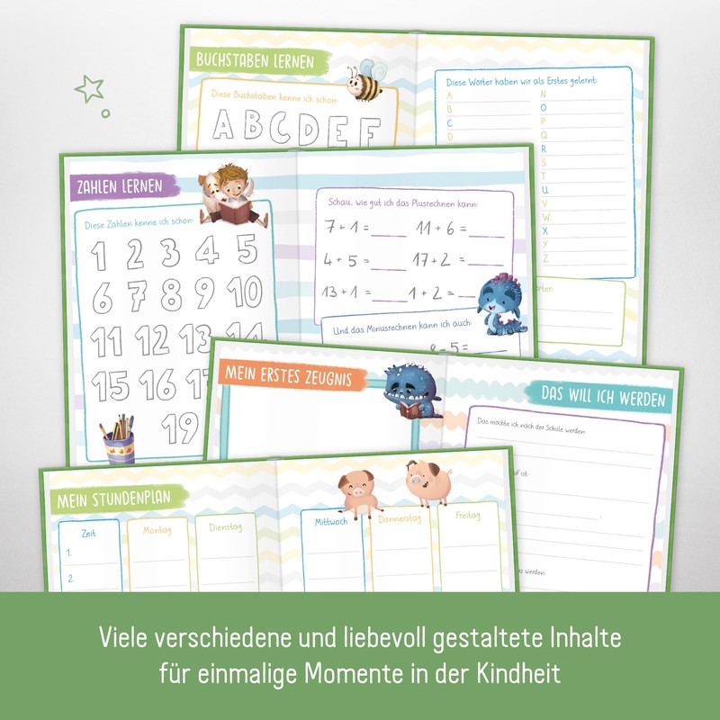 Endlich Schulkind! A5 Memory Book for School Enrolment "Green" Hardcover