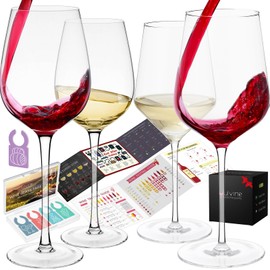 YULVINE Crystal Red Wine Glasses Set of 4,Hand Blown 16oz,Italian Modern Stemmed White Wine Glasses with Long Stem for Bordeaux,Wine Tasting Guide Gift for Party House Warming