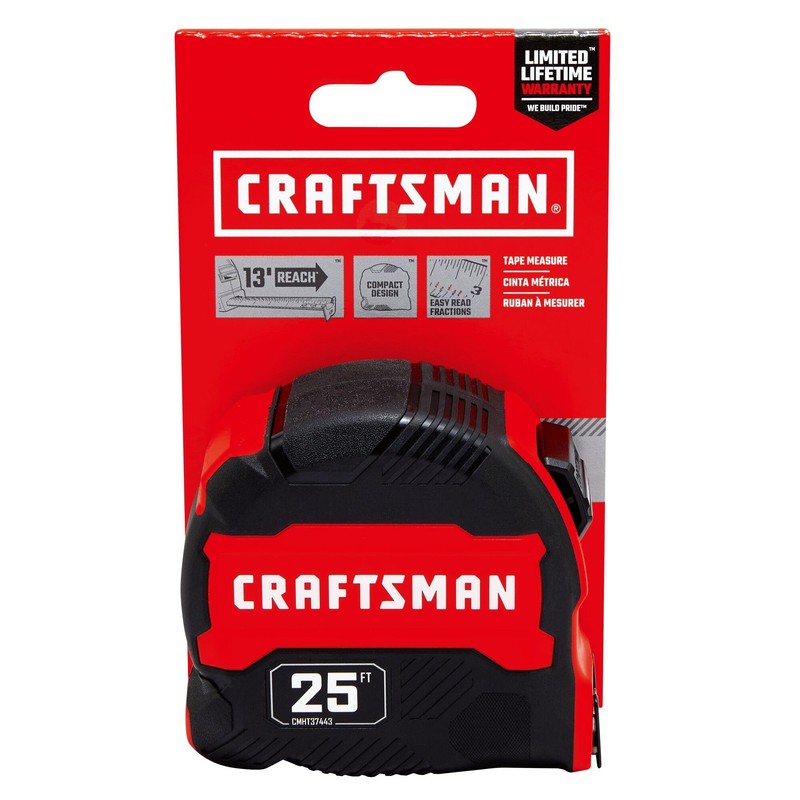 CRAFTSMAN 25-Ft Tape Measure with Fraction Marketing, Retractable, Manual-Locking Blade