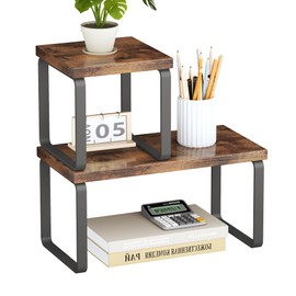 Homeiju Wooden Desktop Organizer Shelf, 2-Tier Adjustable Freestanding Bookshelf Desk Shelf, Stackable Desk Organizer for Office, Dorm, Bedroom, Space Saving, Easy Assembly, Rustic Brown (1 Pack)
