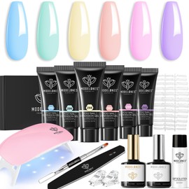 Modelones Poly Gel Nail Kit 60pcs, 6 colors pastel nude blue yellow gel kit for extensions, nail art & manicure decorations