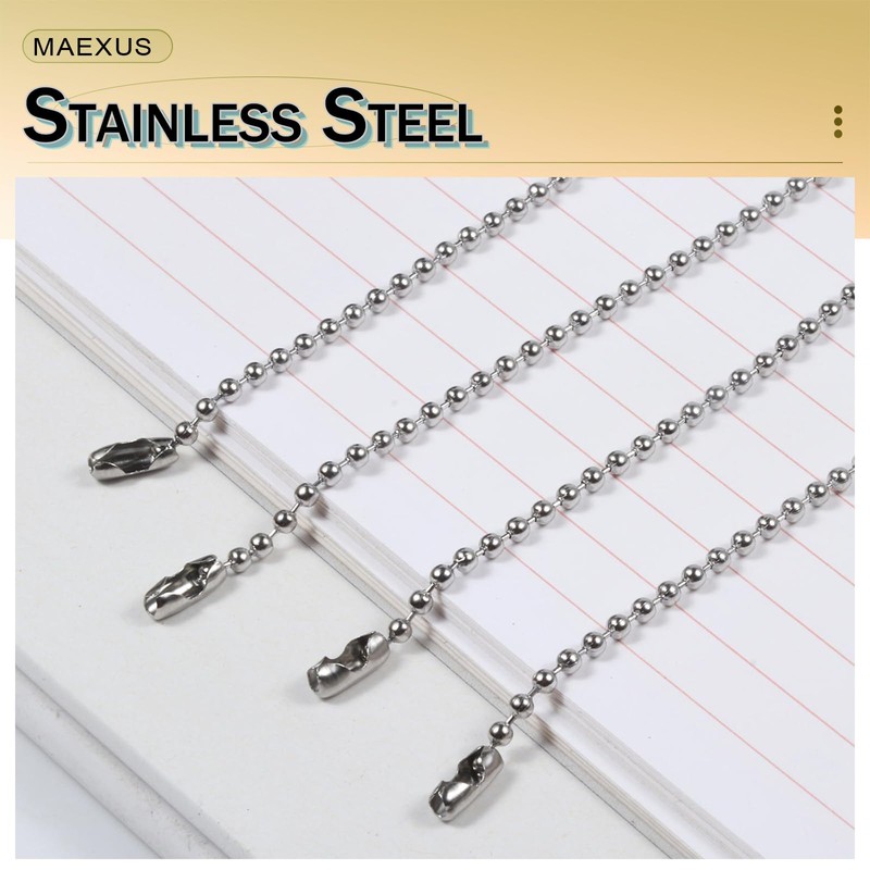 MAEXUS Ball Chain Keychain Parts 6m*2.4mm Stainless Steel Silver Chain