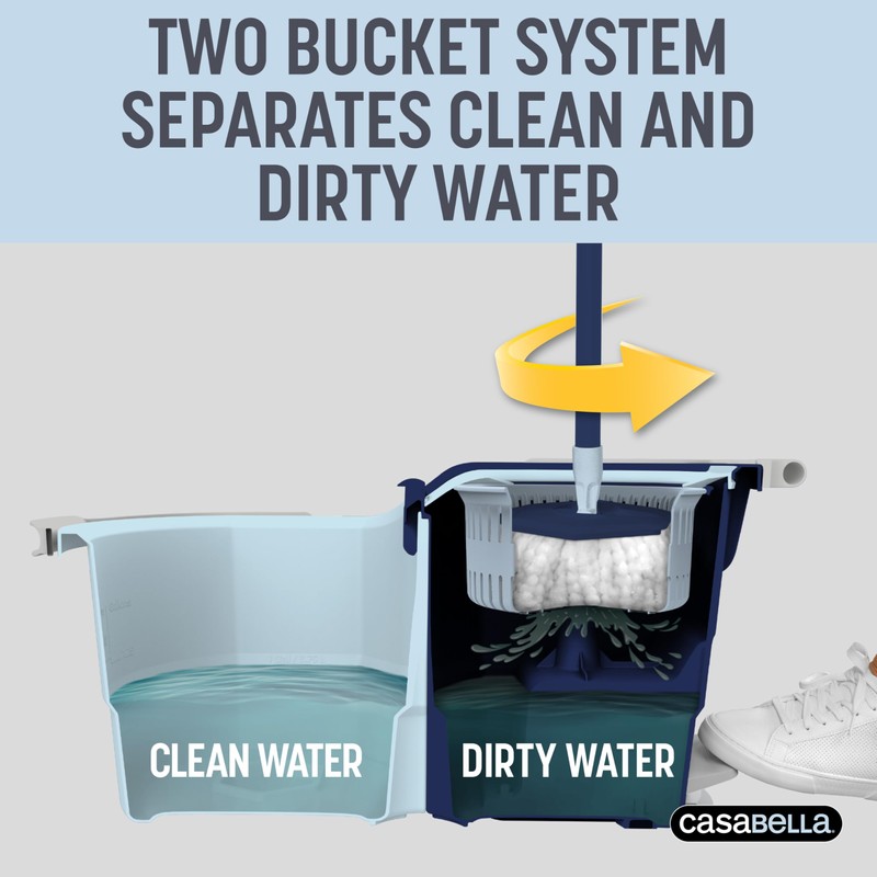 Casabella Clean Water Microfiber Spin Mop with 2-Bucket System, Spin