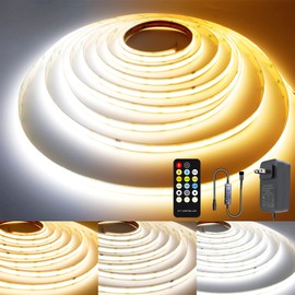 CCT COB LED Strip Lights Tunable White, 16.4ft Dimmable 2700K-6500K 24V Tunable White LED Strip Lights Set, High Density led Strips CRI 90+ UL-Listed Power Supply,for Bedroom Kitchen Home DIY Lighting