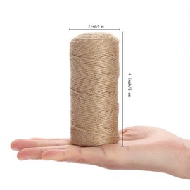 Jute Twine String Hemp Rope - 328 Feet 0.08 inches 3ply Natural Burlap Cord Rolls for DIY Crafts, Decoration, Bundling, Packing, Gifts, Artworks, Gardening Applications, Pack of 1