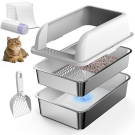 23.6''x16''x12'' Enclosed Stainless Steel Litter Box with Lid, XL Sifting Litter Box for Pine Pellets, High Sides Metal Litter Box System for for Big Cats, Anti-Leakage, Easy Cleaning, Less Tracking