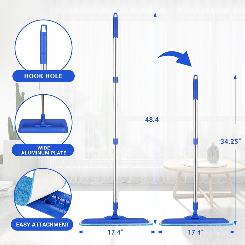 17.5" Professional Microfiber Floor Cleaning Mop, Flat Mop with Stainless