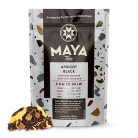 Maya Tea Apricot Black Tea, Premium Loose Leaf Tea, Natural Caffeine, Make Hot or Iced Brews Up to 22 Cups, 2 Ounce Resealable Pouch