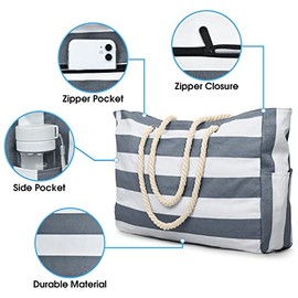 oscaurt oscaurt Beach Bags for Women Waterproof Beach Tote Bag with Zip and Rope Handle Summer Holiday Essentials for Travel Shopping Shoulder Handbags for Pool Gym Picnic