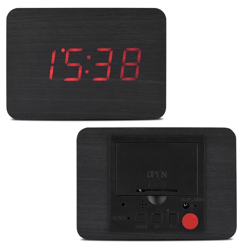 Wooden Electronic Digital Alarm Clock Temperature LED Display Sounds Control