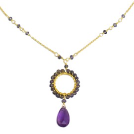 NOVICA Artisan Handmade Gold Plated Iolite Amethyst Pendant Necklace 24k Silver with Sterling Purple Blue Thailand Orchid Ultra Violet Birthstone [17 in L 1 mm W Pendant(s) 1.4 in L x 0.7 in W] '
