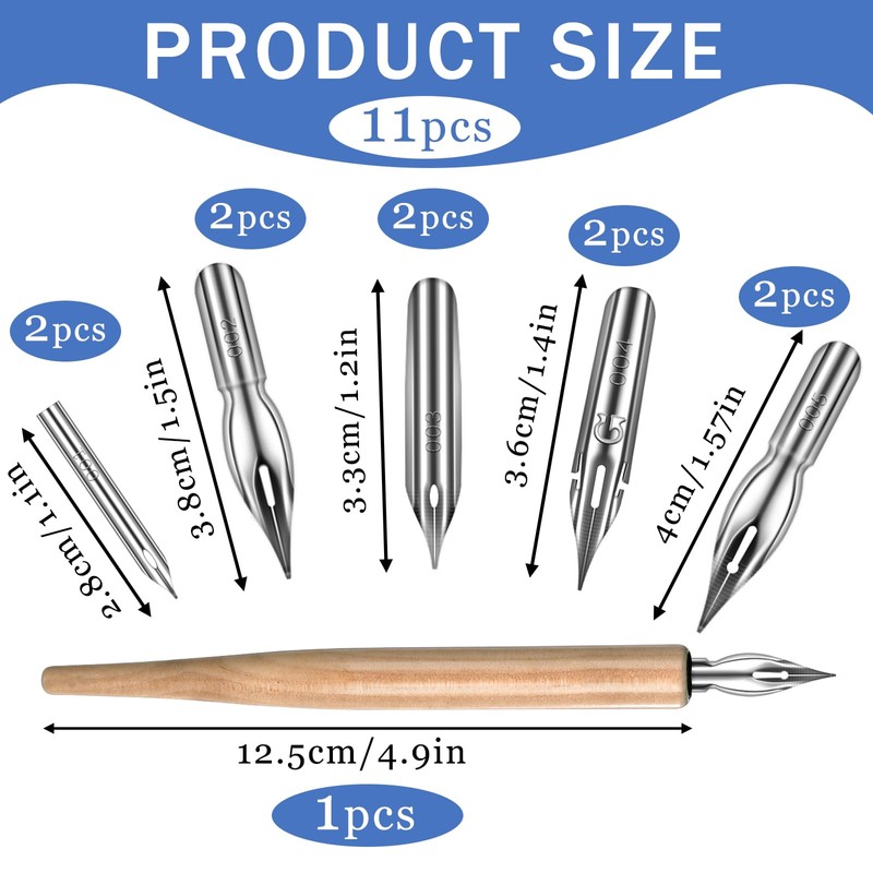 ZEYIYER 11 Pcs Dip Pens, G Pen Ink Nibs, Wooden